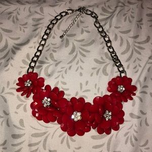 Red Flower Statement Necklace